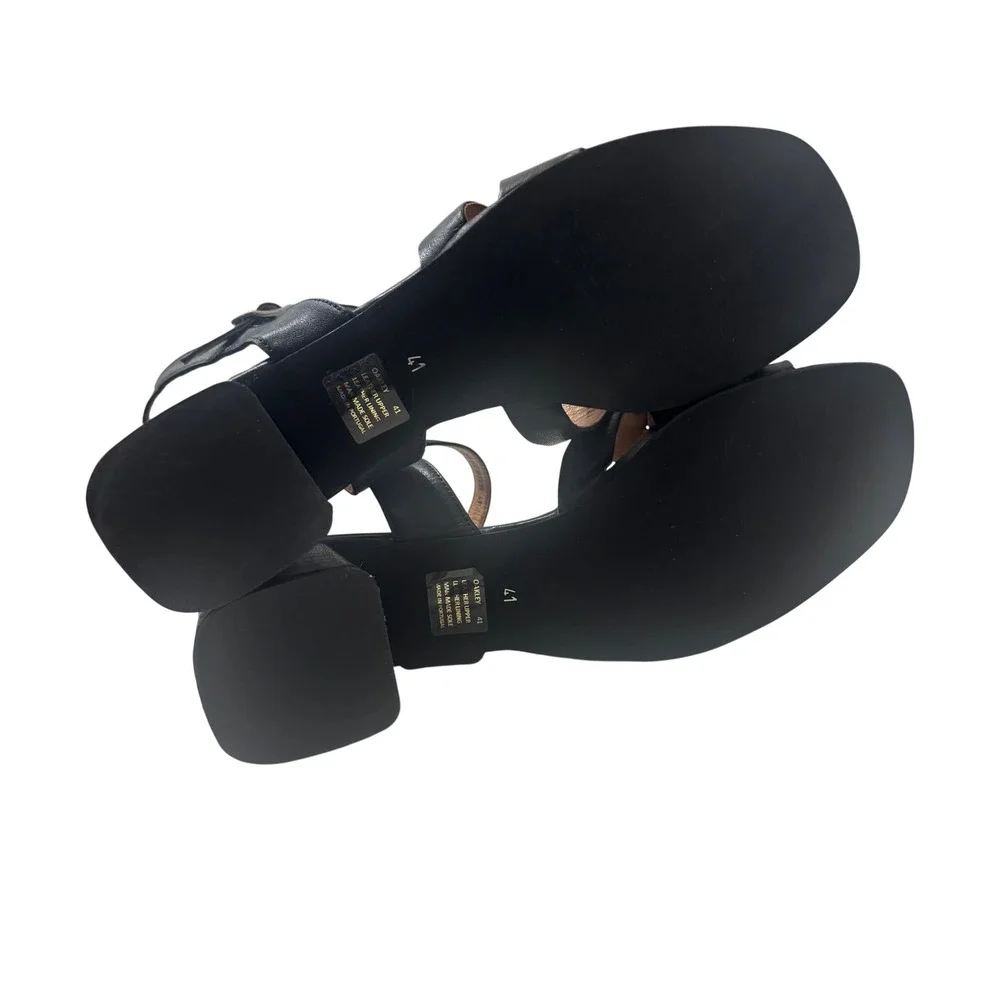 Miz Mooz Oakley Sandals Womens 10 Black Excellent Leather H-Strap Block Heel